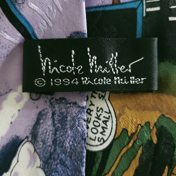 vintage 90's NICOLE MILLER cartoon helicopter silk signed logo novelty tie - Picture 5 of 8